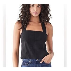 VINCE Linen Square Neck Halter Top Black Minimalist Lightweight Quiet Luxury, 10